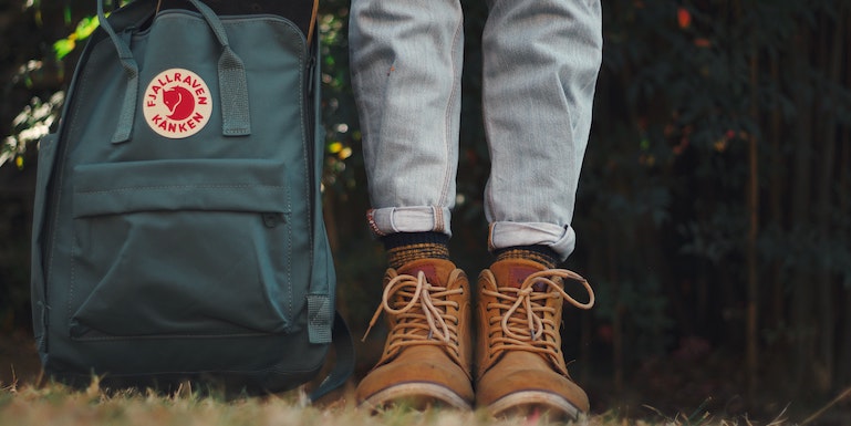 Backpack and hiking boots